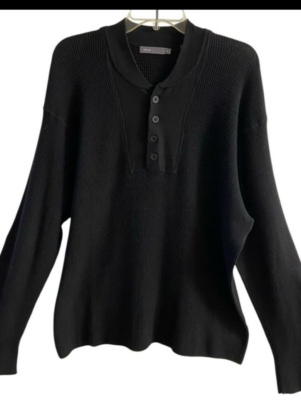 Vince Black waffle Knit Button Henley top XXL
